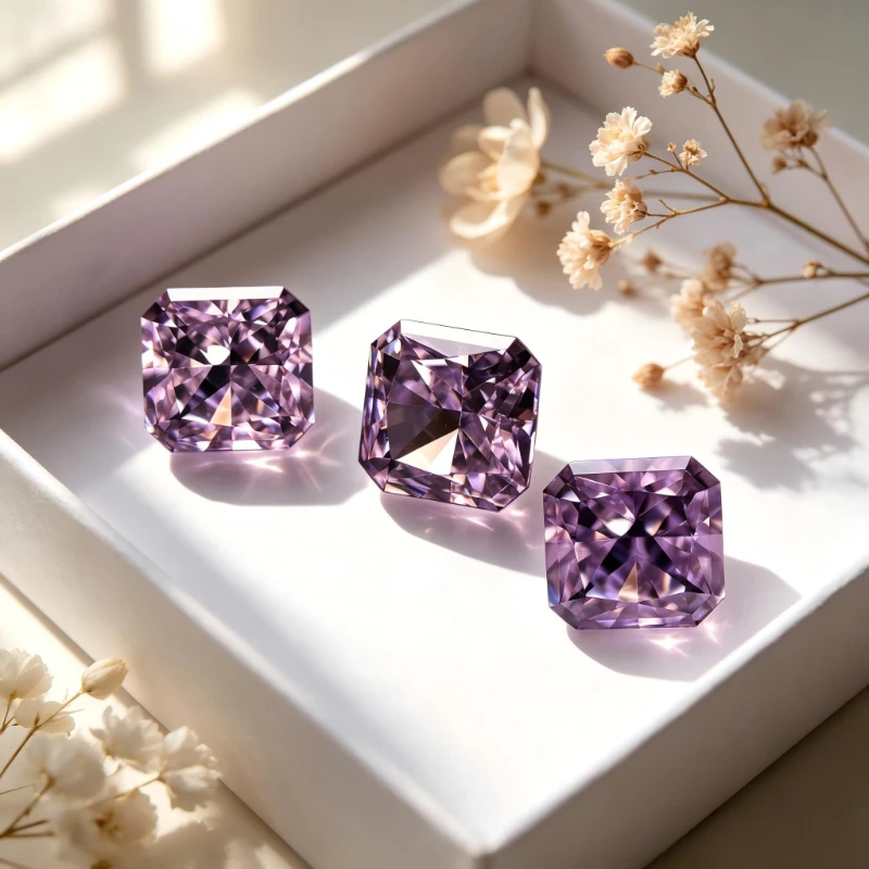 Kubischer Zirkonia, synthetischer Zirkon, rosa Farbe, quadratische Form, Crushed-Ice-Schliff, CZ 4K-Schliff, 5A+ Qualität, hochkarätiger Diamant – Detail 6