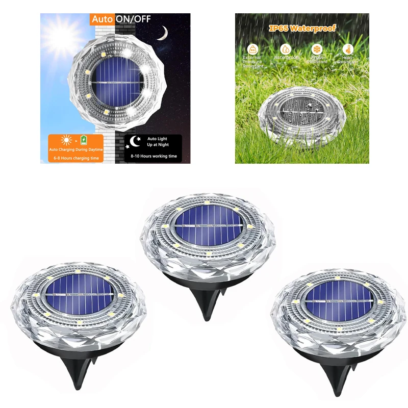 ZWINCKY 1 Confezione di Luci Solari per Esterni 8LED Disco Lampada Sotterranea Faretto Luce Solare Sepolta per la Decorazione del Giardino Domestico Prato Cortile