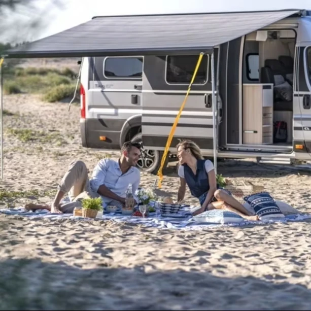 Manual Retractable Caravan Awning Durable Waterproof Crank Handle Patio Sun Shade For Camping Outdoor Comfort