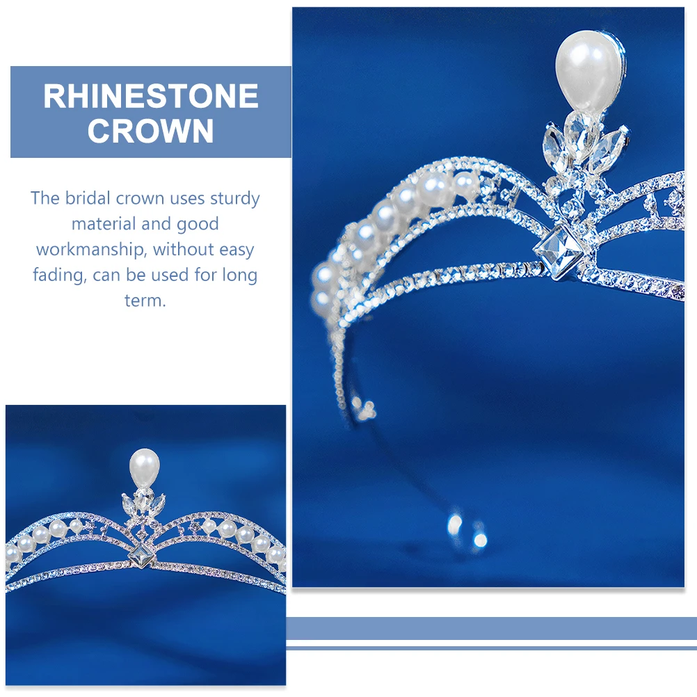 

Pearl Bridal Hair Accessories Girls Rhinestone Wedding Bride Banquet Pearl Crown Shiny Crown Tiaras Hair Jewelry Accessories