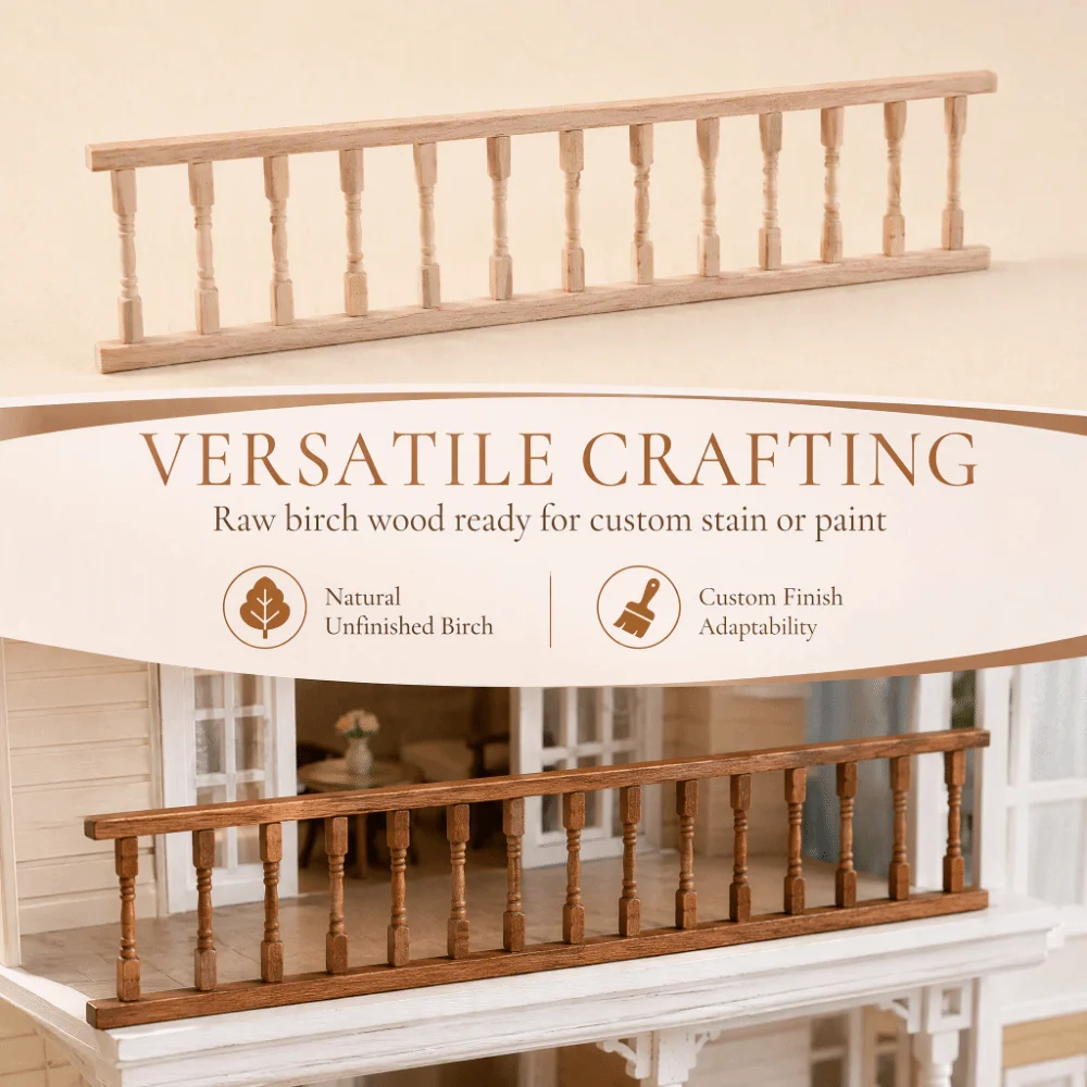 2pcs Wood Dollhouse Railing Trimable Lightweight Miniature Wooden Ladder Turned Spindles Unpainted Surface