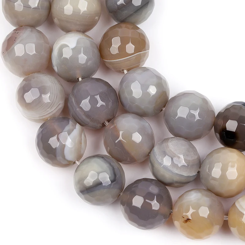 12mm 14mm Round Faceted Natural Gray Agates Stone Beads DIY Loose Beads For Jewelry Making Strand 15 Inch