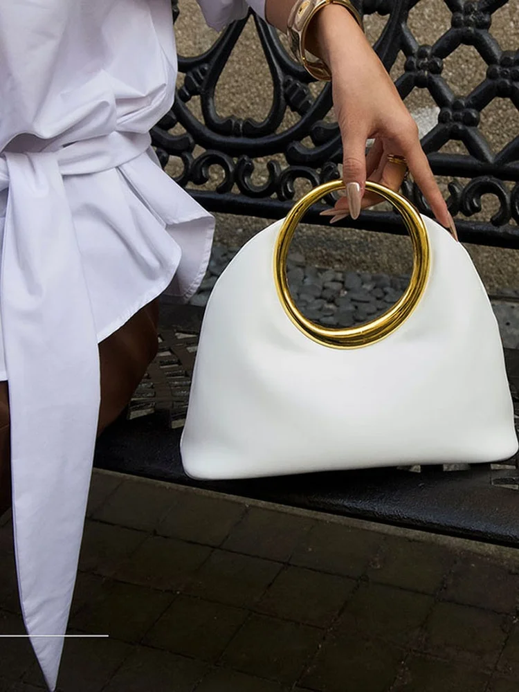 UGALS Retro Cloud Dumpling Bucket Handbag Women's Evening Clutch Bag Metal Ring round Handle Casual Simple Style Gold Accesso...