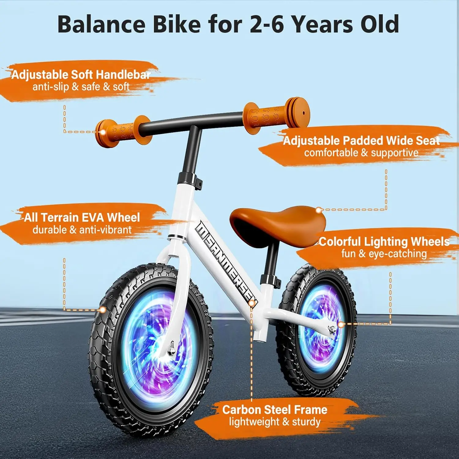 Kolorowe oświetlenie maluch w wieku rowerek biegowy 2 3 lat, rowerek biegowy w wieku od 24 miesięcy do 5 lat, 12 Cal lekkiej, stabilnej bali