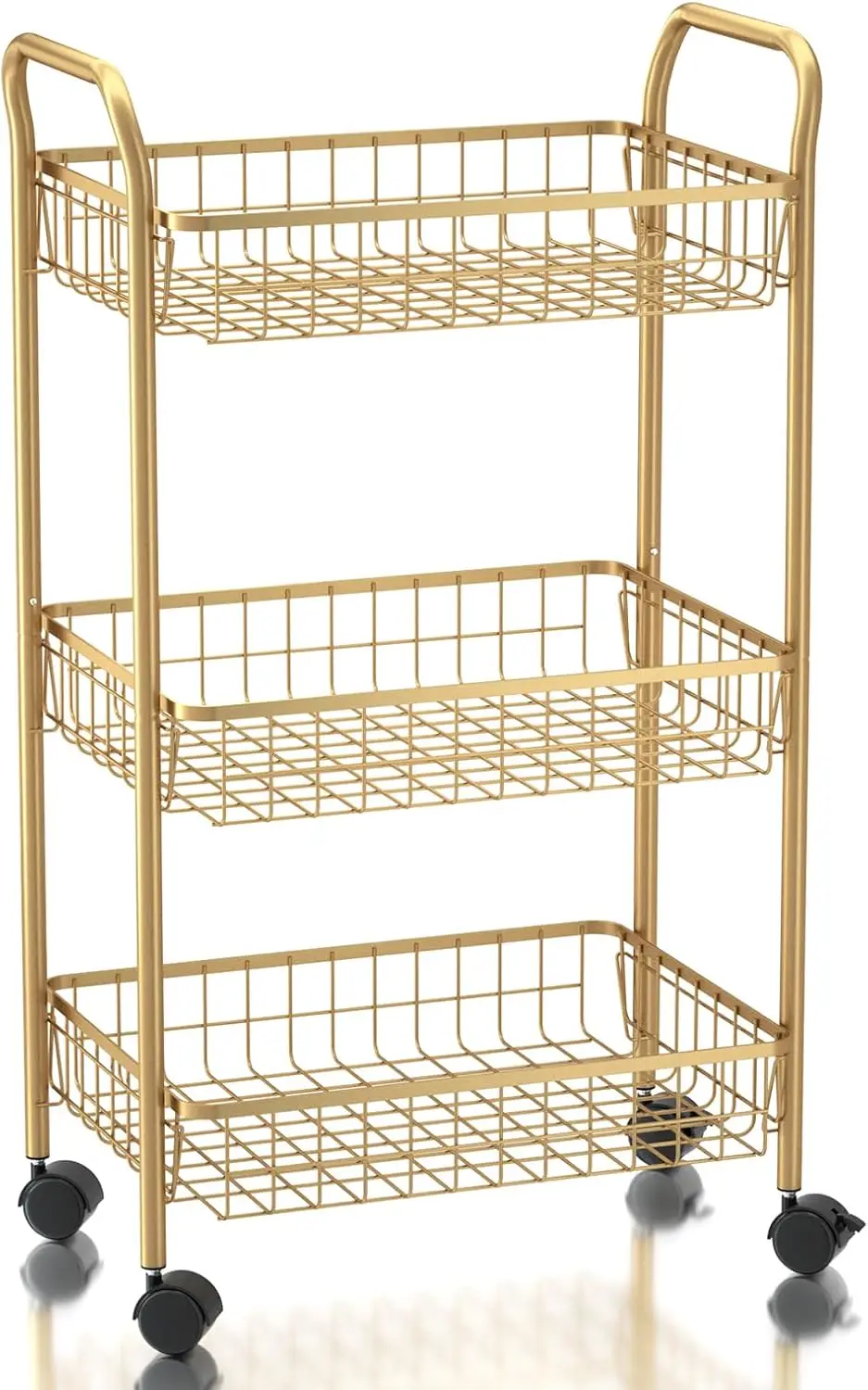 

3-уровневая тележка на колесиках, простая сборка для кухни, офиса, салона золотого цвета