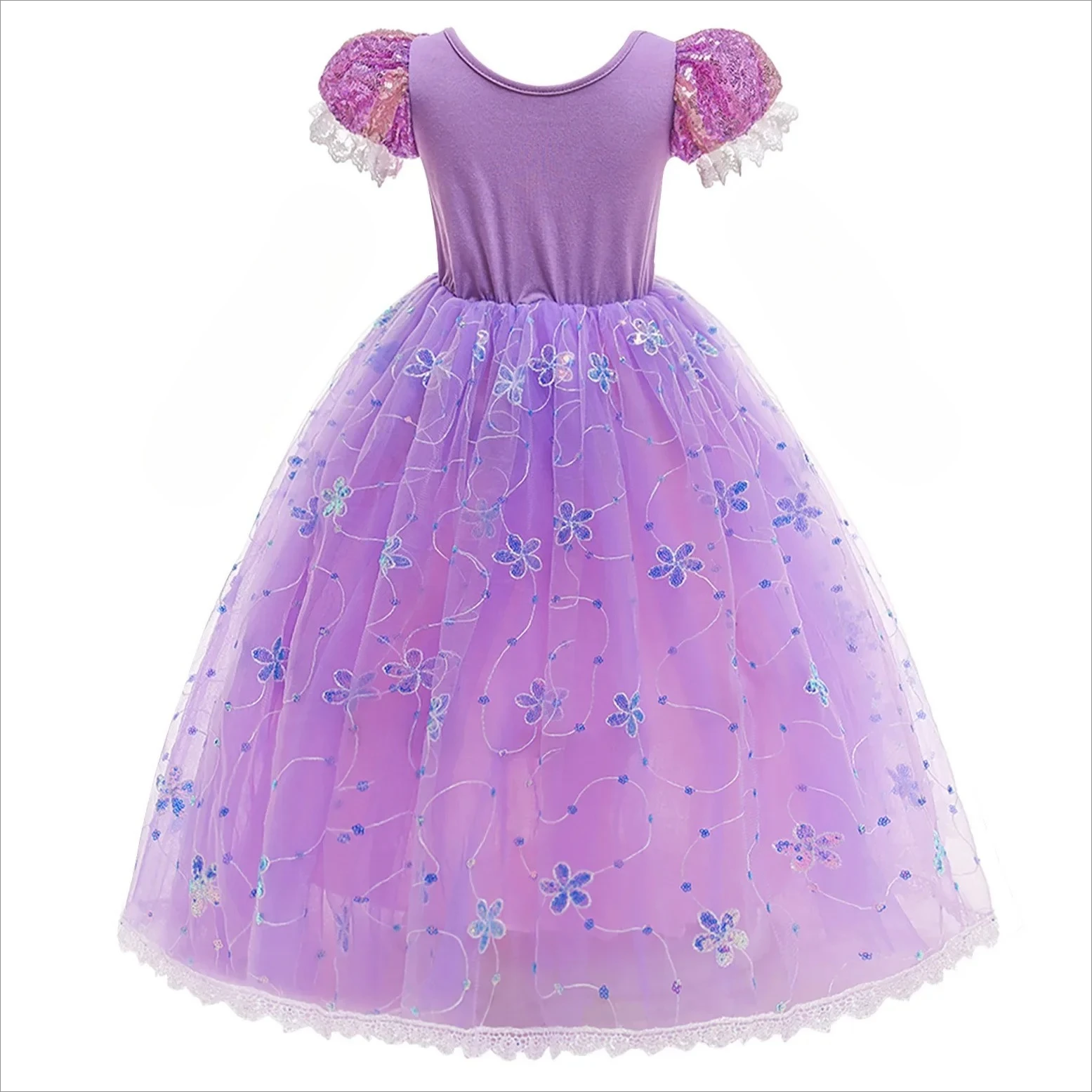 الوردي الأميرة رابونزيل للأطفال الفتيات زي الفيلم متشابكة تأثيري كرنفال حفلة عيد ميلاد عيد الميلاد فساتين شبكية