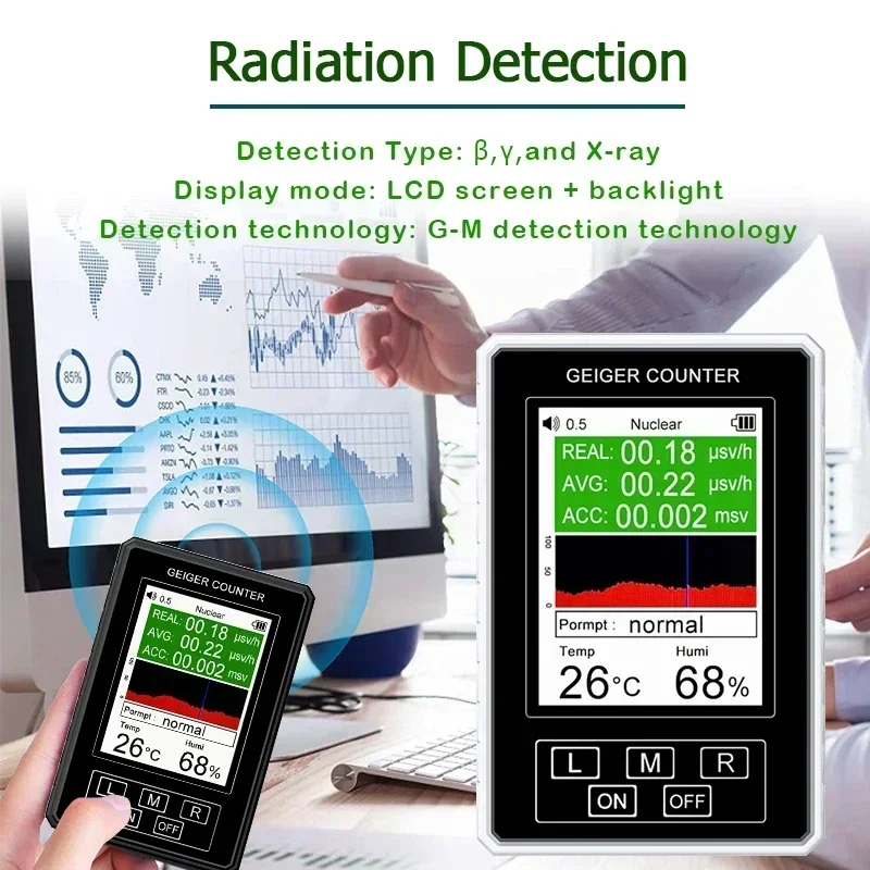 BR-9B XR1 Pro Nuclear Radiation Detector Color Display Screen Geiger Counter Personal Dosimeter Marble Detector Beta Gamma X-ray