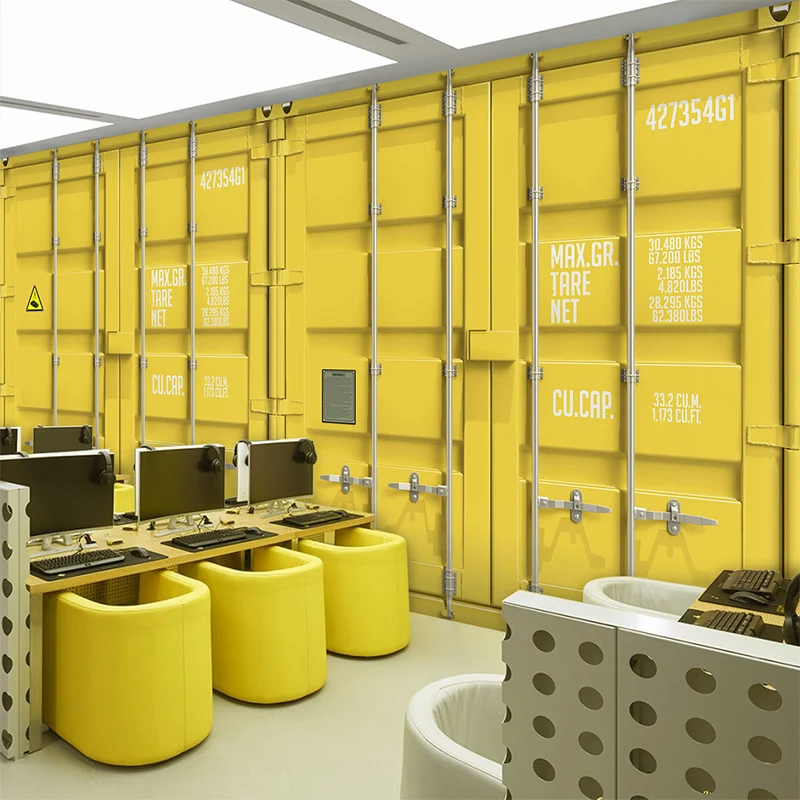 Customized products 3D yellow pink blue orange container mural industrial style background wall webcast Gym Dance room wallpaper