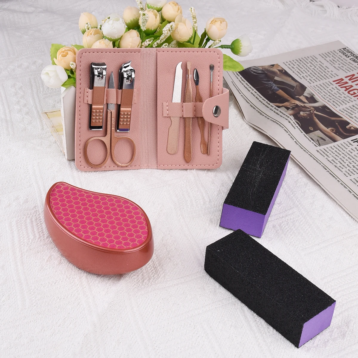 Cuidados de reparo de manicure de aço inoxidável portátil terno de 10 peças, combinação de ferramentas de manicure requintada, ferramenta de pedicure de arquivo de pé