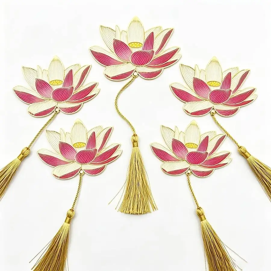 1/5/10/20/50/100pcs Exquisite for Lotus Metal Bookmarks with Tassels - Stainless Steel Material, Hollow-Out Design, Ideal Gradua