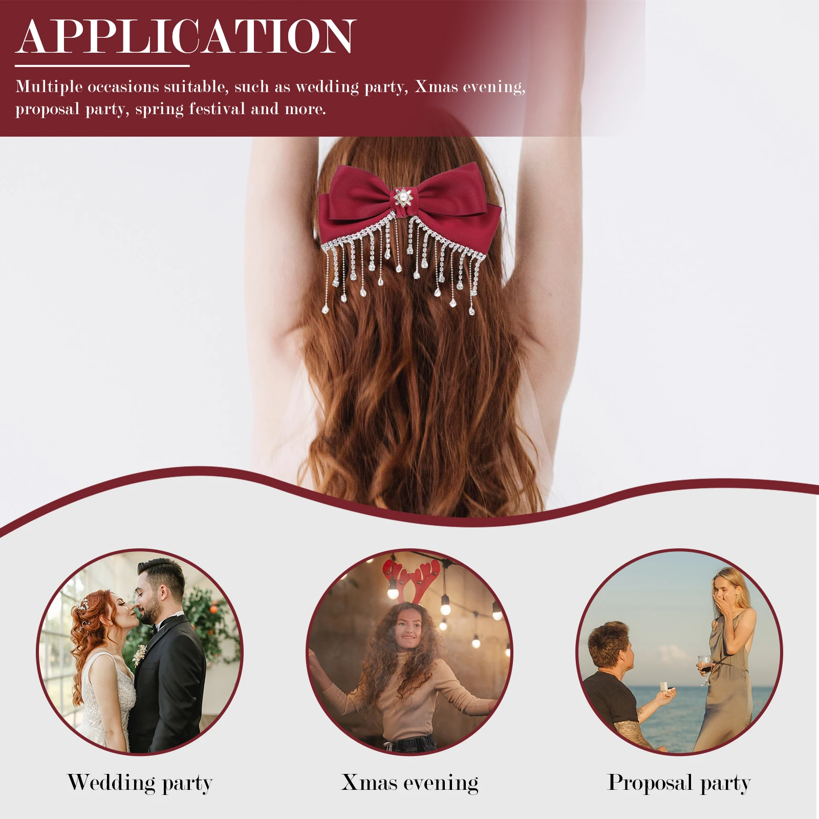 

Rhinestone Bow Hairpin Red Alligator Clip For Women Elegant Lady Hair Accessory Wedding Party Xmas Festival Decorative Barrette