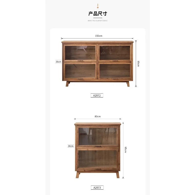 American bookcase solid wood retro with glass door shelf vertical cabinet floor locker wall integrated display cabinet