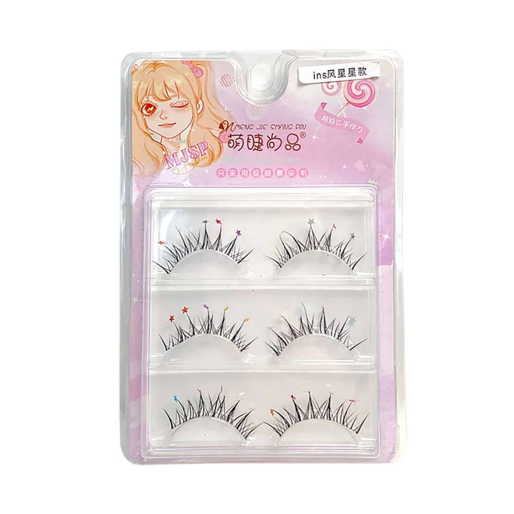 3 Pair Star Shaped Sequin False Eyelashes Party Halloween Christmas Colorful Sequin Eyelashes Natural Fluffy False Eyelashes