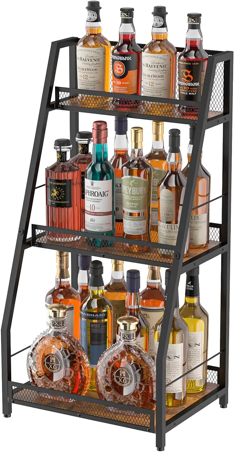 

Stepped Wine Racks Freestanding Floor for Liquor Whiskey Wine,Versatile Corner Wine Bottle Display Stand with Fences