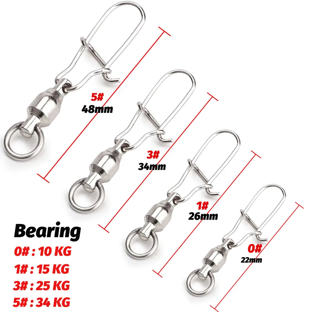 GOBAIT 20PCS Swivel Snap Connector Pin Ball Bearing Rolling Ring Buckle Kit Pesca Lure Line Connect Cross Lock Fishing Tools