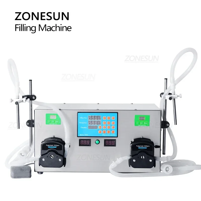 ZONESUN Macchina di rifornimento per imbottigliamento cosmetico per profumo con pompa peristaltica semiautomatica digitale a 2 teste