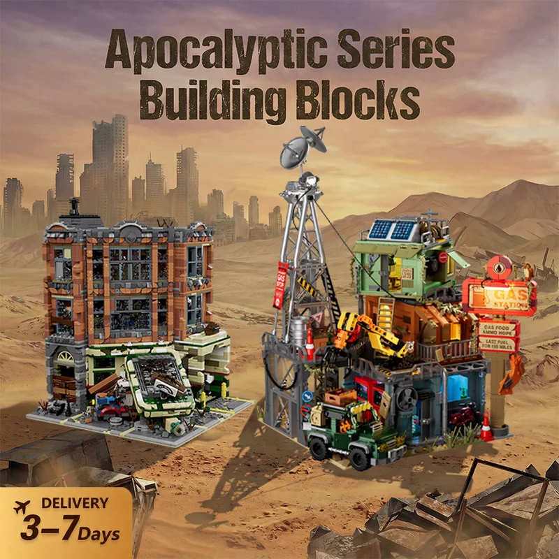 Apokalypse-Serie Baukasten Filmstadt-Architektur Modulares Baustein-Set Modell-Bausatz Heimdekoration Kreatives Spielzeug Geschenke für Erwachsene
