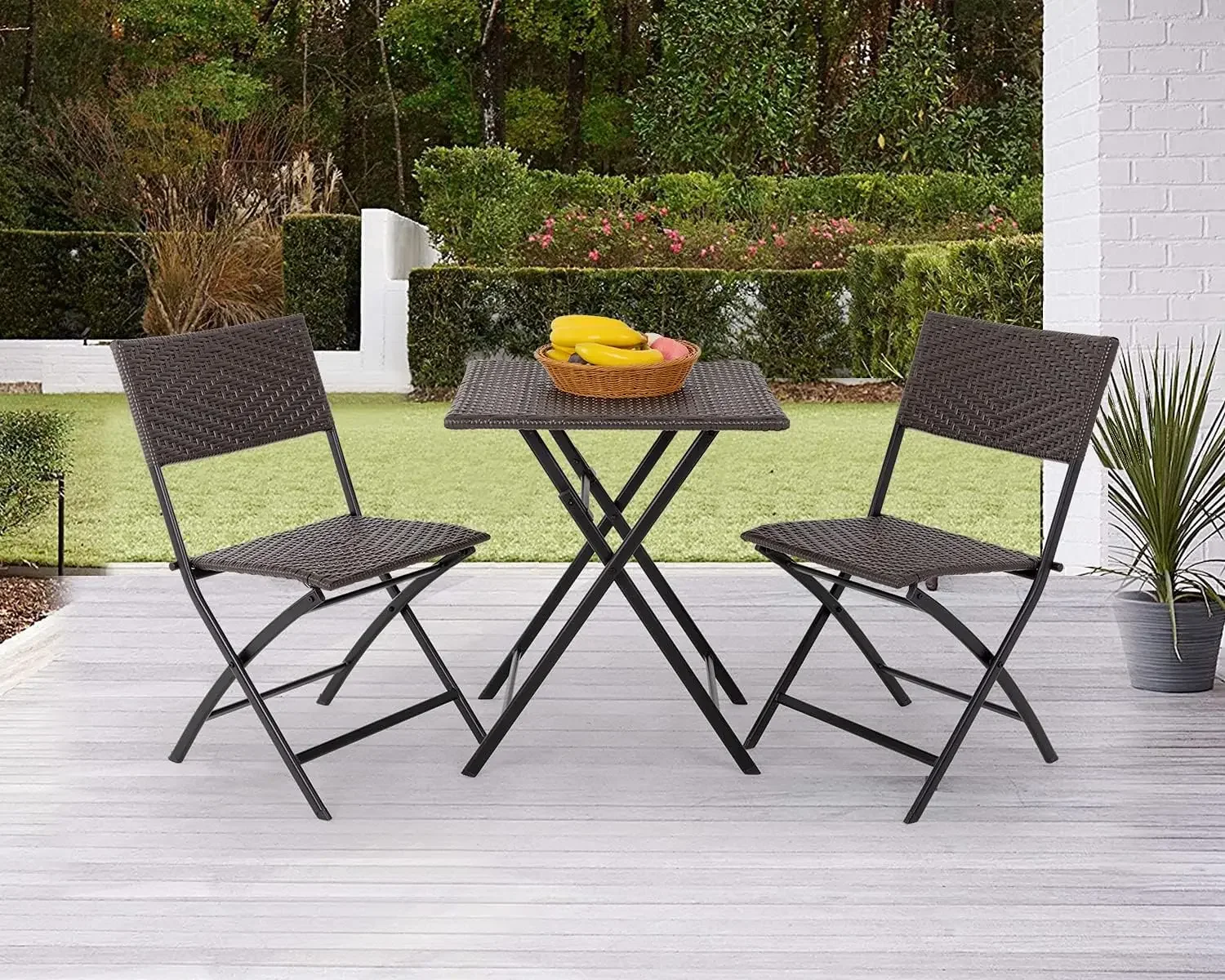 Patio Furniture 3 Piece Folding Rattan Chair Wicker Outdoor Conversation Sets Foldable Coffee Table Balcony Poolside Backyard