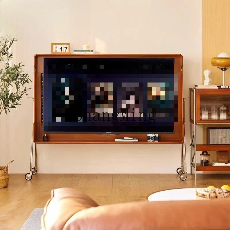 

SM solid wood mobile TV bracket retro small apartment bedroom home living room floor TV cabinet