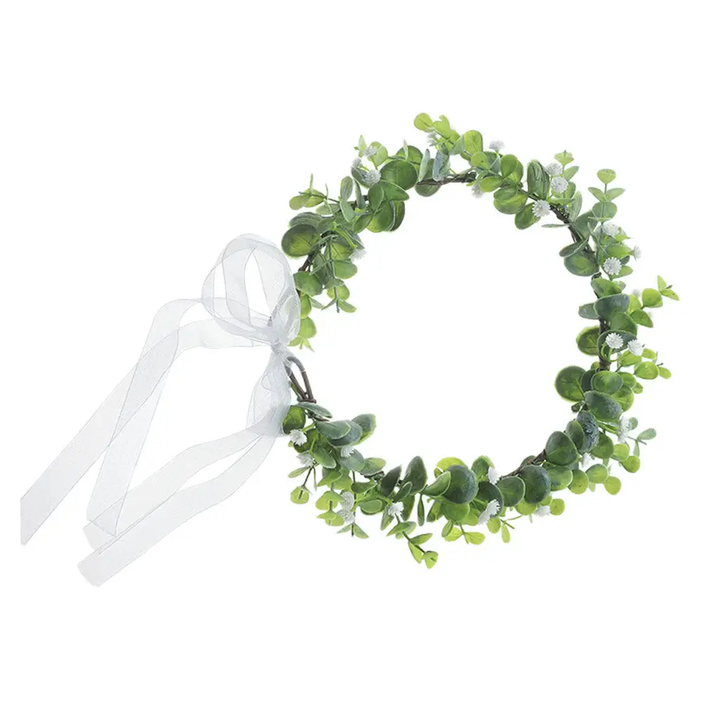 

Floral Hair Accessories Bohemia Flower Headband Women White Green Garland Wreath for Wedding Birthday Christmas Travel Photo