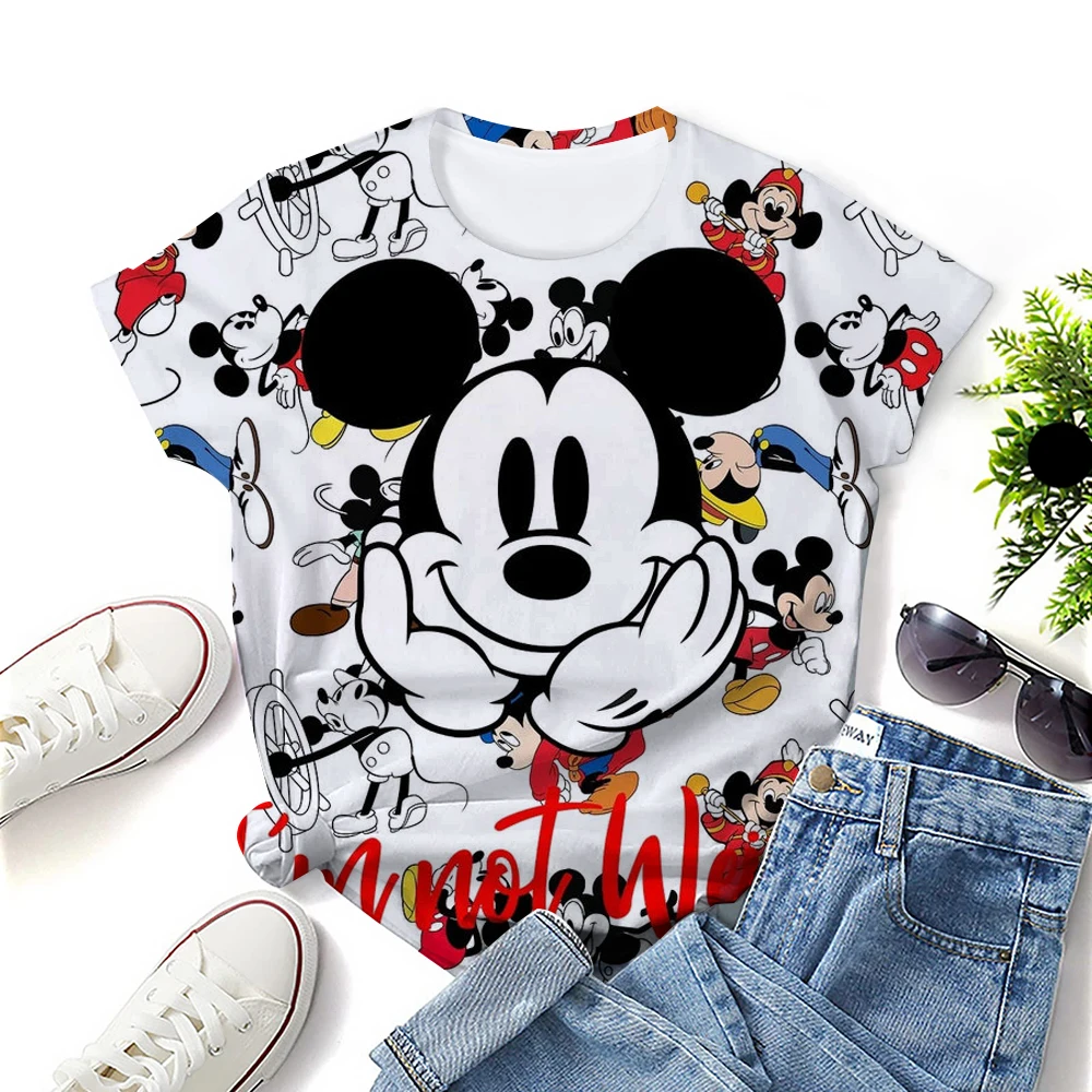 

Disney Fashion Women's T Shirt Mickey Mouse Clothing O-neck Tops Pullover 3D Print Short Sleeve Tees Loose Streetwear Summer