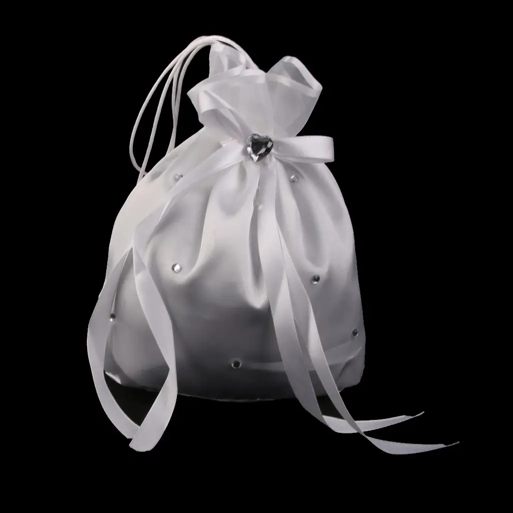 MagiDeal Satin Pearl Rhinestone Wedding Bridal Flowers Girls Dolly Bag Handbag Wedding Party Favors Gifts Candy Bag