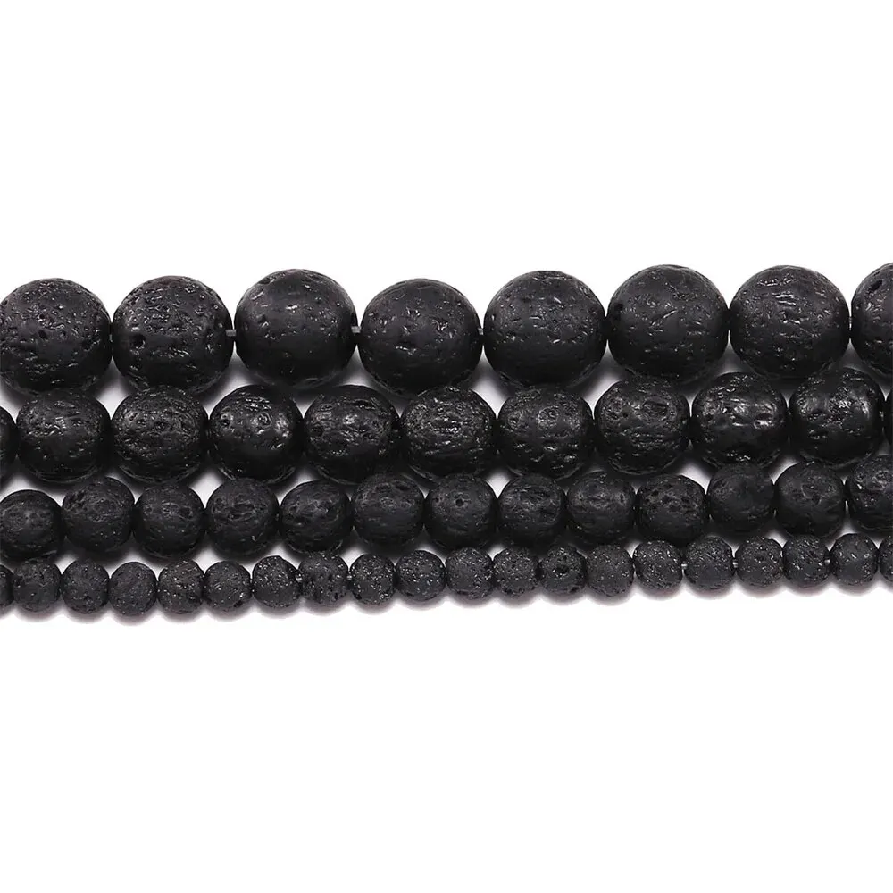 Wholesale Natural Black Lava 6mm 8mm 10mm 12mm round Volcanic Loose Beads for Jewelry Making Or Gift Charms