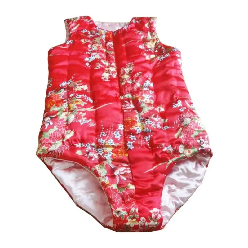 Couple Simulation Cotton Jumpsuit Briefs Satin Silky Touch Bodysuit Vest Front Zipper Jumpsuit Filled Cotton Puffy Warm Handmade