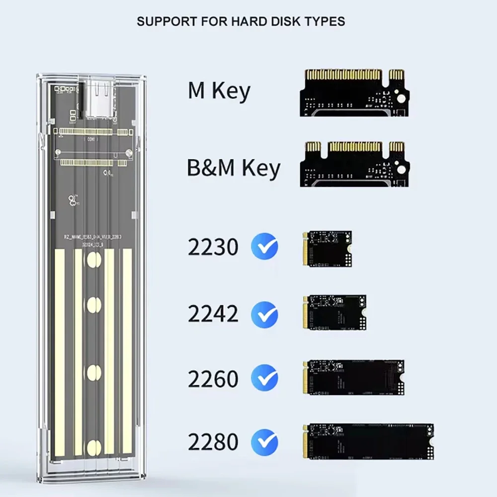 Kebidumei M.2 NVME SATA SSD Enclosure 10Gbps USB3.1 Gen 1 Przezroczysty Zewnętrzny Adapter SSD dla dysków SSD z kluczem M i B&M, bez użycia narzędzi — zdjęcie produktu 4