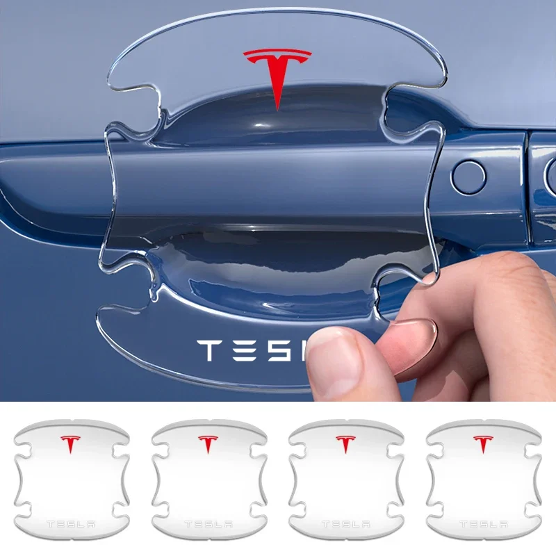 4Pcs Car Styling Clear Door Bowl Door Handle Anti-scratch Badge Stickers For Tesla Roadster Model S Model X Model 3 Accessories