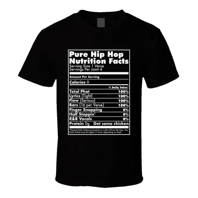 Camiseta pura para fanáticos de la música de Rap, información nutricional de Hip Hop