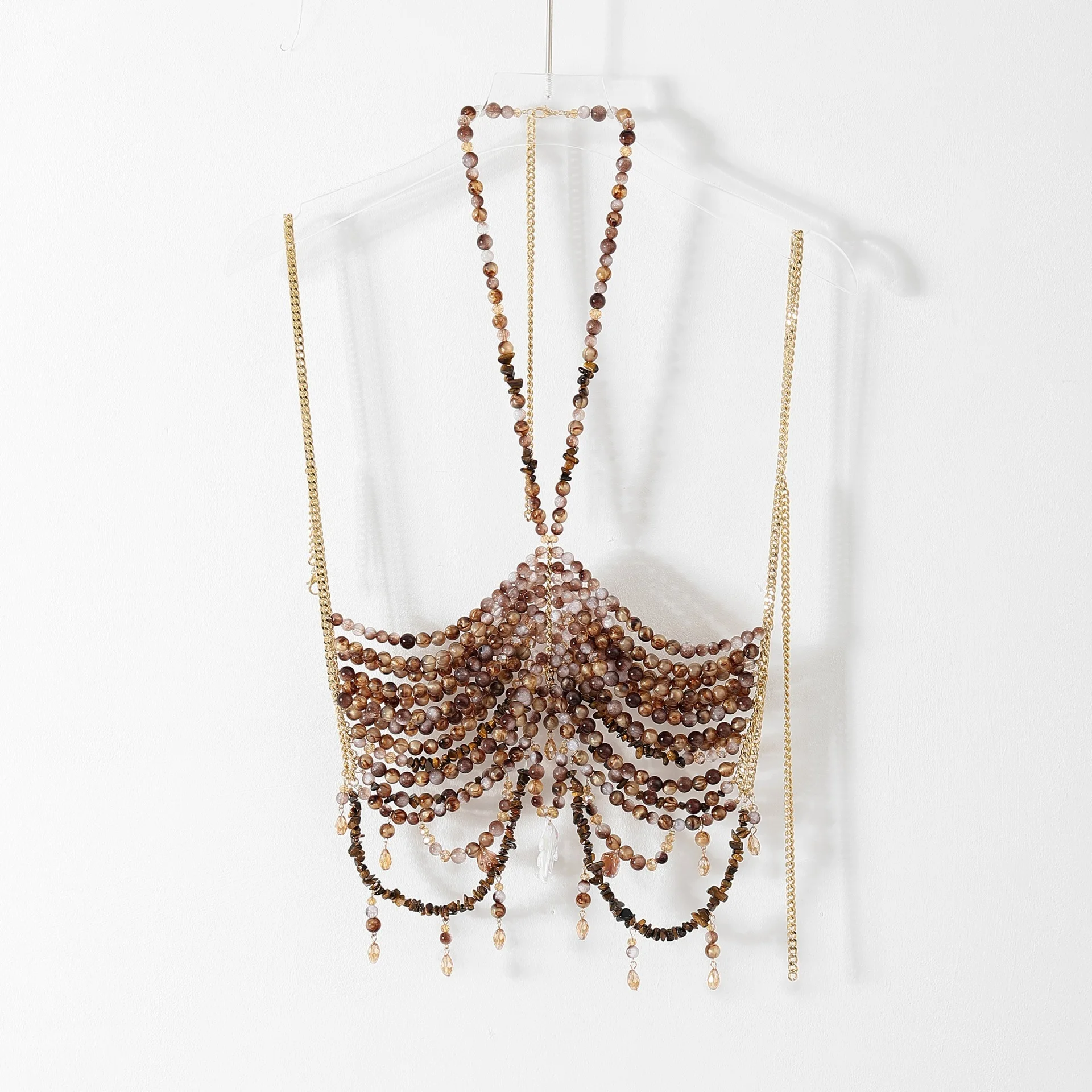 Body Chain, Spicy Girl, Tassel Bra, European And American Backless Hanging Neck, Stone Bead Strapless Vest, Adjustable Chain Top