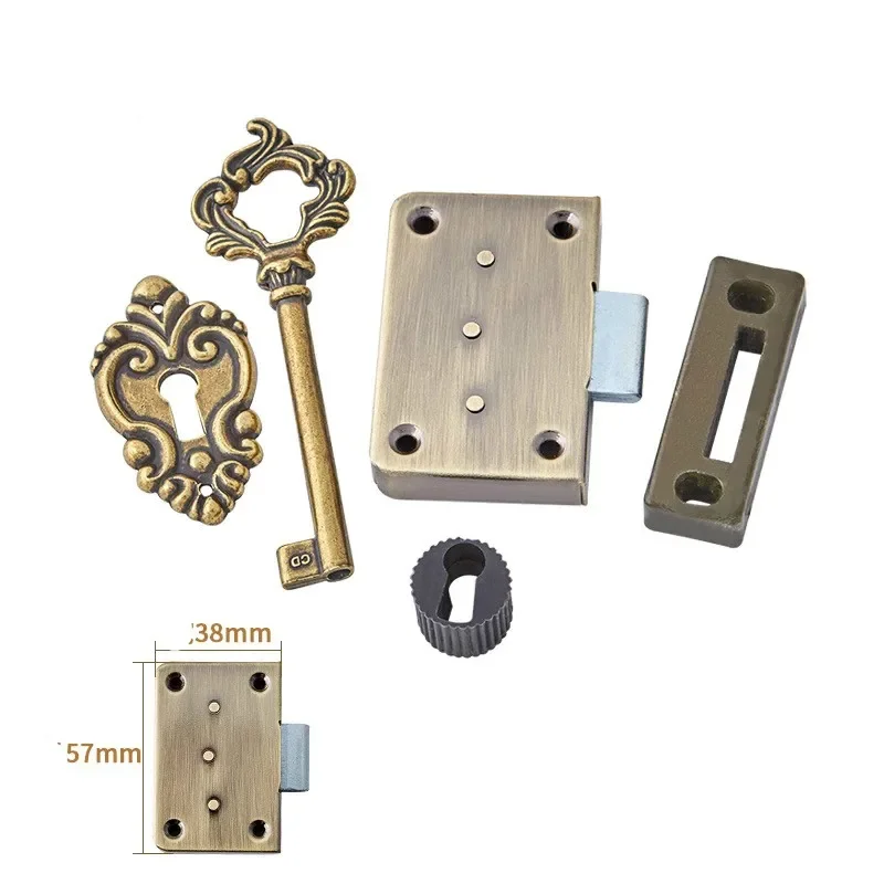 Chinese Furniture Drawer Box Locks Antique Decorative Bronze Counter Cabinet Door Lock With Key Set