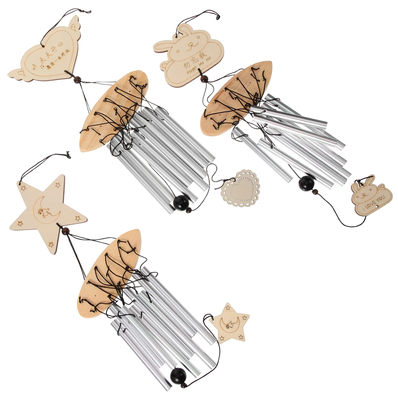 

3 Pcs Wood Wind Chimes Ornaments Hanging Bell Pendant Ring Doorbell Wireless Decor Outdoor Wooden Decoration for Garden