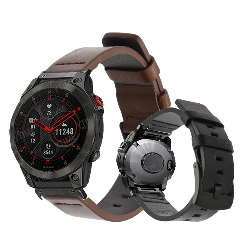 

26mm 22mm Leather Watch Band For Garmin Fenix 6X 6 Pro 7X 7 5 Plus Strap Quick Fit Bracelet For Garmin MARQ/Enduro 2/EPIX Correa