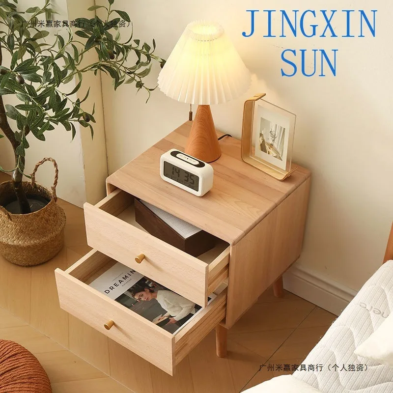 Beech floor-to-ceiling bedside table is simple and modern