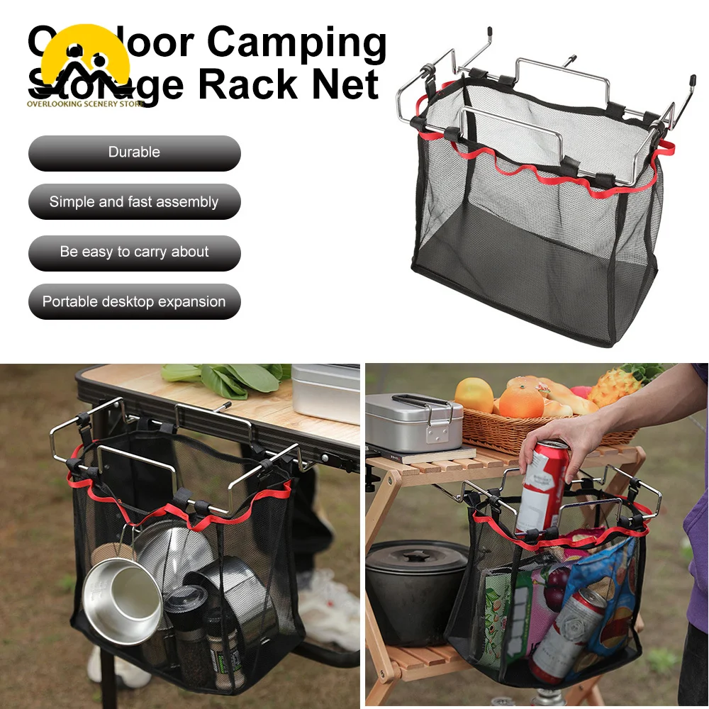 

Foldable Table Storage Net Portable Shelf Bag Stuff Mesh for Picnic Outdoor Camping Barbecue Kitchen Folding Rack BBQ Accessory