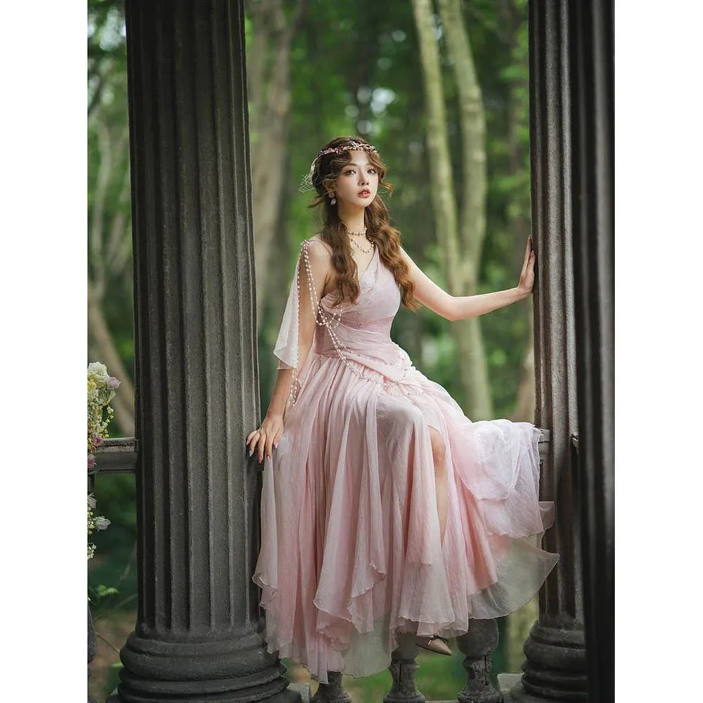 Luxury New in Pink Women Prom Dresses Floor Length Spaghetti Strap Sweetheart Fairy High Quality Female Evening Party Gowns