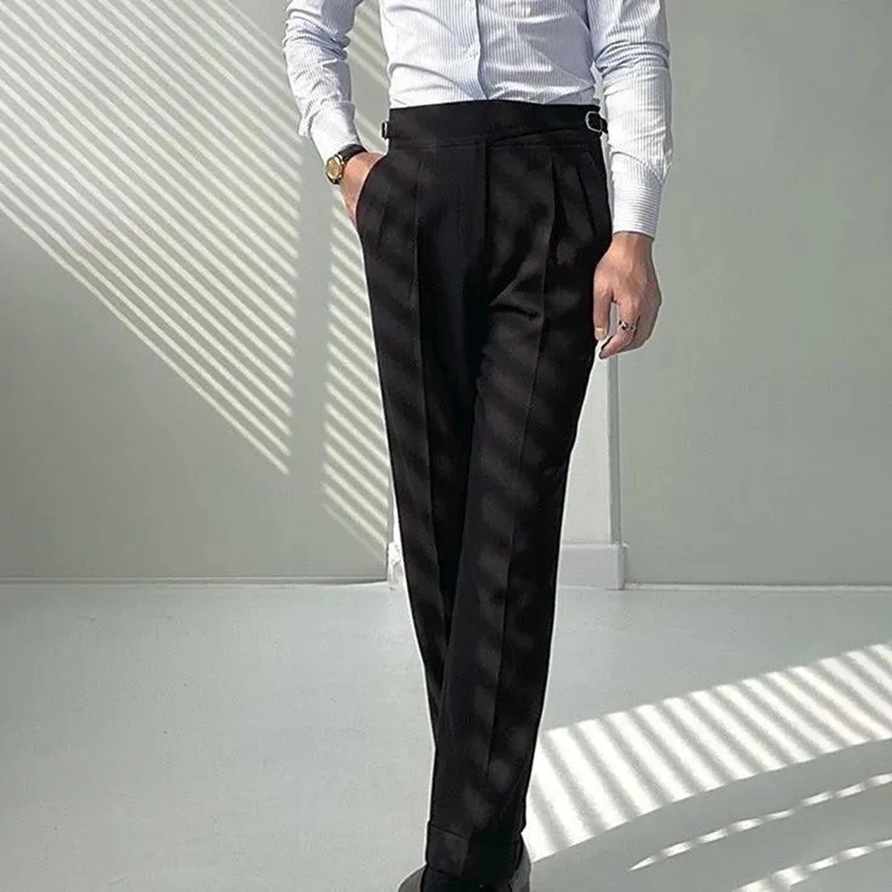 Mens Pants Paris Buckle Business Casual Pants Autumn British Commuting Fashion All-Match Trend Straight Trousers Male Men'S Wear