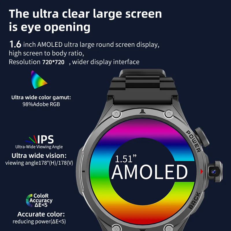 5G LTE 256GB Smartwatch WIFI SIM Card 1.6 inch Amoled 720*720 Rotary Cameras Video Call GPS Play Store App Download Smart Watch