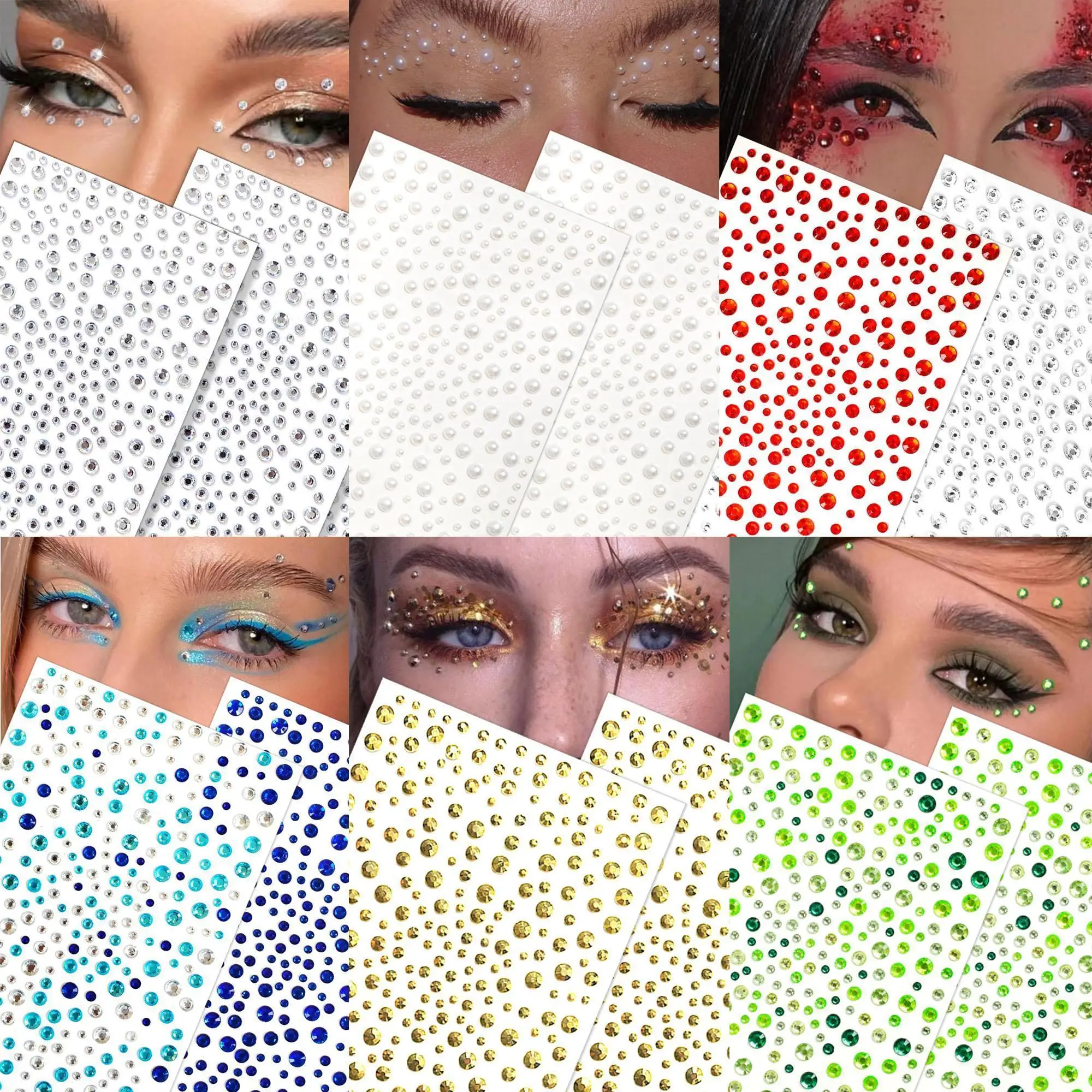 3 Sheets Face Gems Glitter Body Glittery Stereo Gem Stickers With 1pc Tweezers Makeup Rhinestone Stickers DIY Eyes Face Jewels