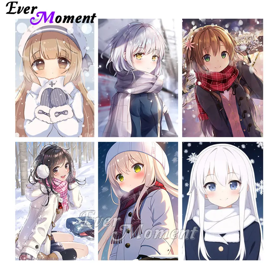 

Ever Moment DIY 5D Japanese Style Beautiful Girl Diamond Painting Mosaic Art AB Fairy Dust Drills Kits Home Decor Gift ASF2800