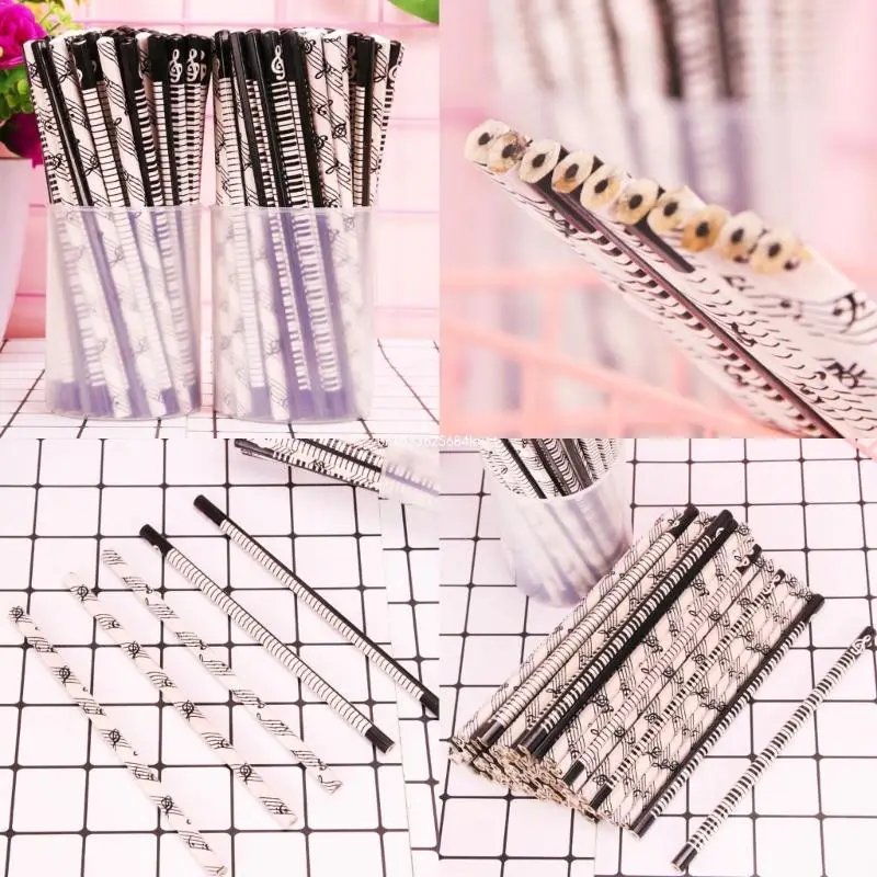 Music Themed Pencils White Black Pencils Music Note Pencil with Erasers for Girl Dropship