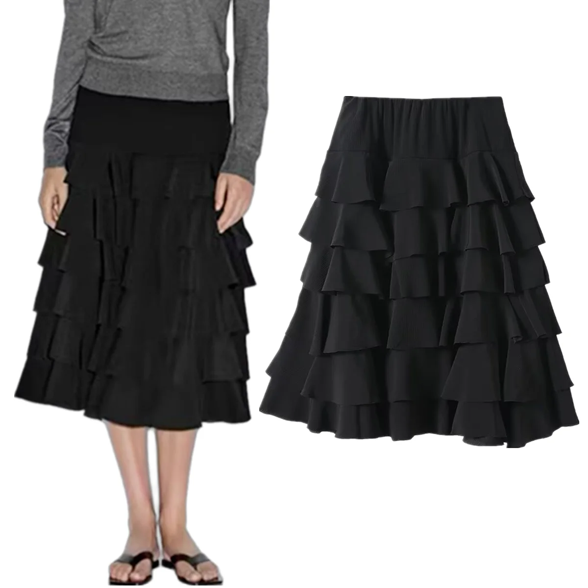 

Dave&Di 2026, весенняя французская элегантная офисная женская винтажная многослойная юбка с напуском, женская юбка, женская одежда, юбки Faldas