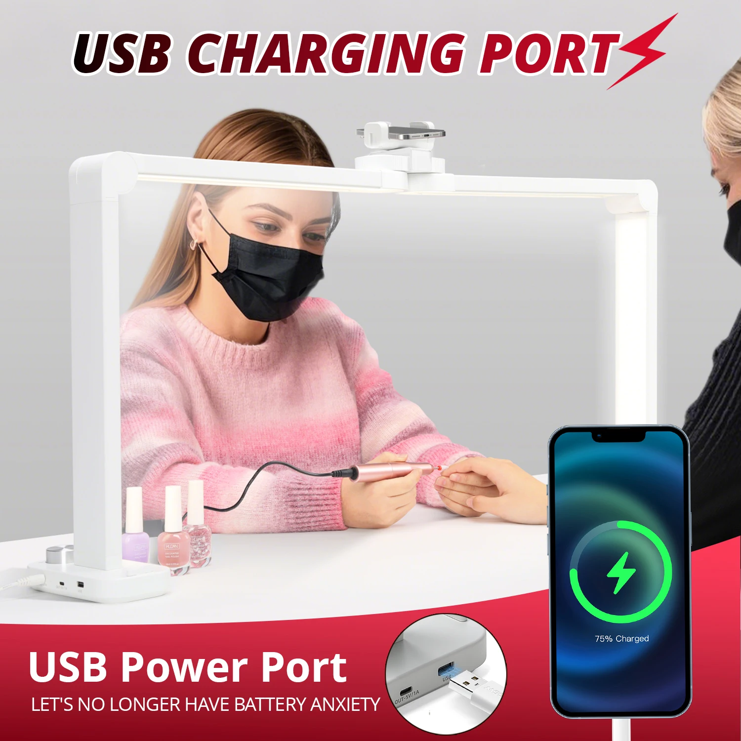 Beauty Essential Extra Large Rectangular Fill Light: 456 LEDs, with Lazy Phone Holder, 3 adjustable color temps (3000K-6000K), s