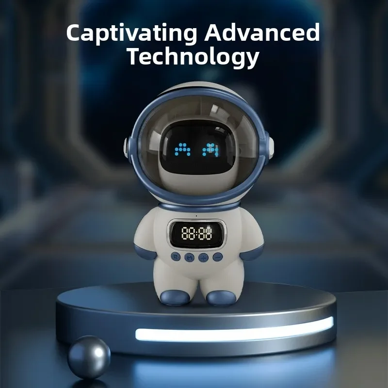 1pc Smart AI Robot BTv5.1 EDR Wireless Alarm Clock Speaker TF Card FM Clock AI Intelligent Intercom Astronaut Creative Radio