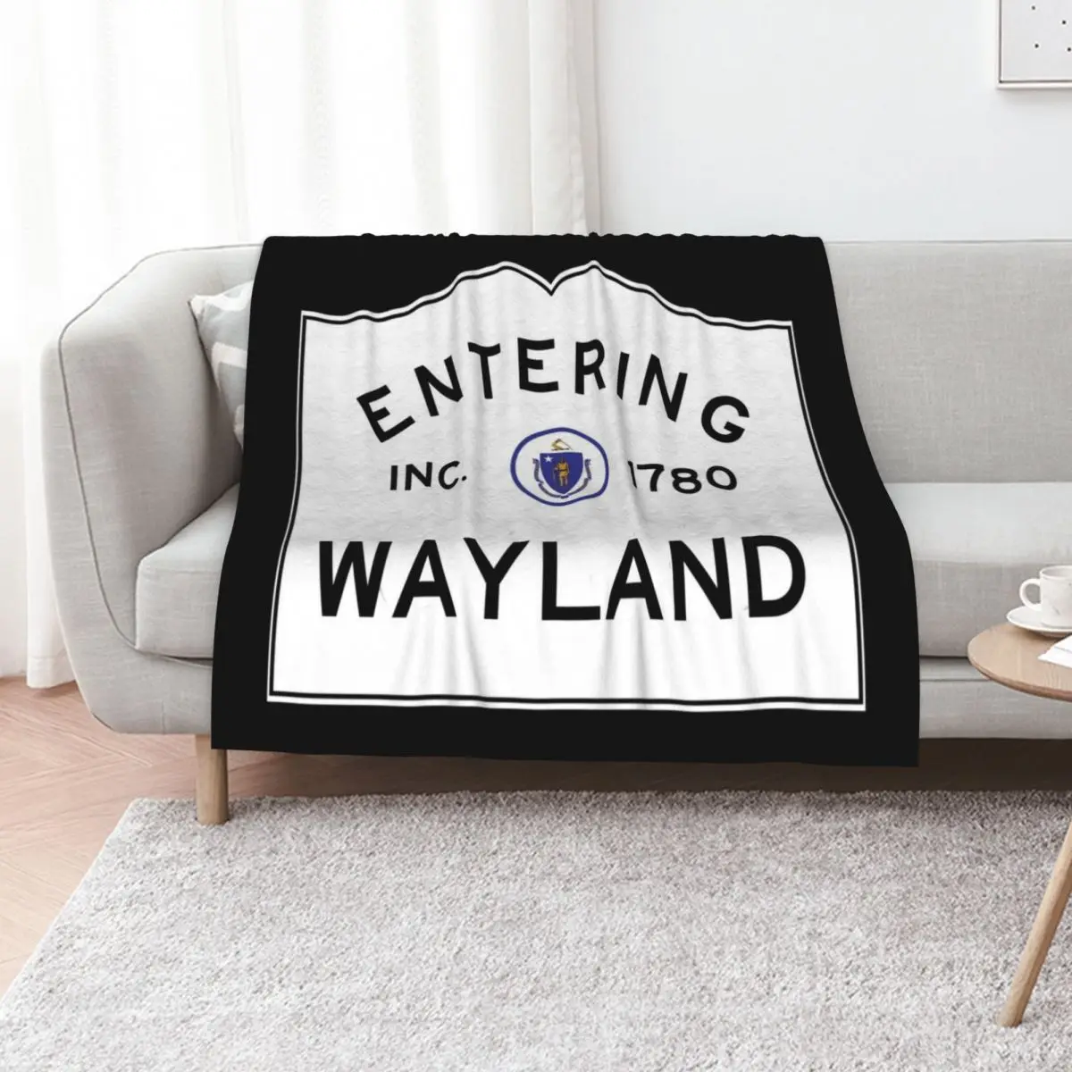Entering Wayland Massachusetts - Commonwealth of Massachusetts Road Sign Throw Blanket Plaid on the sofa Warm Blankets