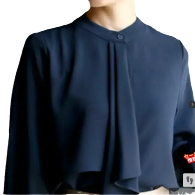 디자인 센스 틈새 리본 2025 신작 봄, 가을 리본 서양식 레이스 업 쉬폰 셔츠