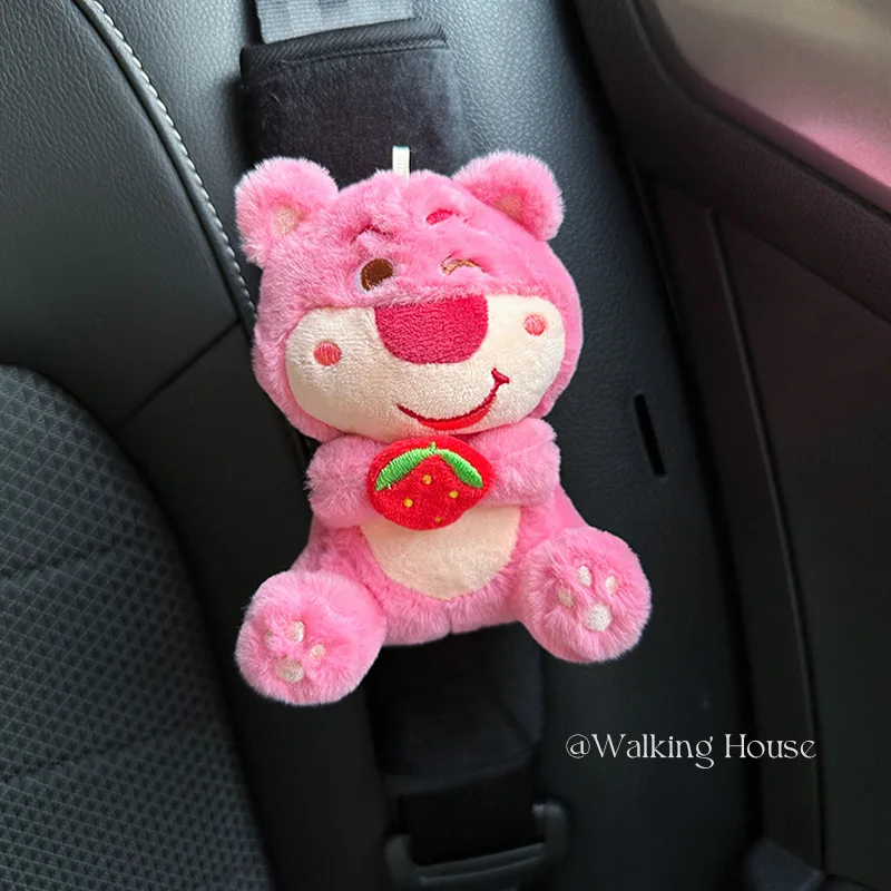 Car Seat Belt Shoulder Cover Cute Strawberry Bear Doll Car Cartoon Girl Car Interior Decoration