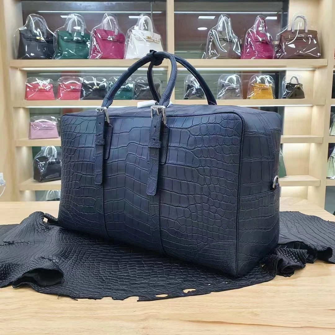 Borsa da viaggio in vera pelle di coccodrillo marrone di lusso 2025 Design di grandi dimensioni in pelle di pancia Borsa da esterno di alta qualità al 100% in vero alligatore